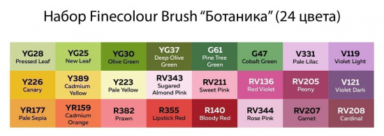 Набор спиртовых маркеров "Finecolour Brush" 24 цвета в пенале Ботаника sela
